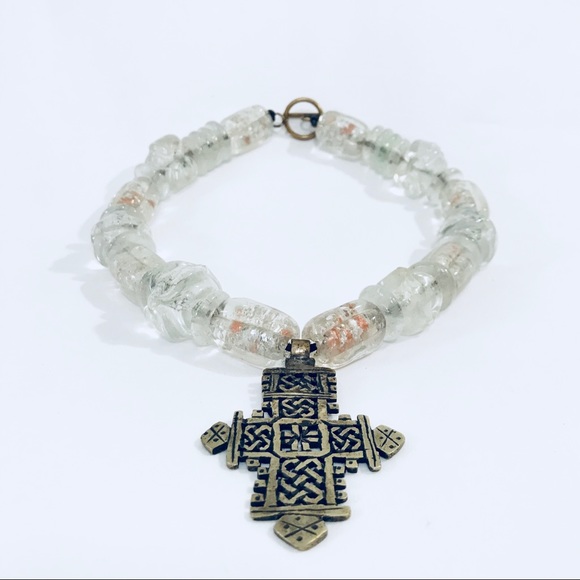 Large Glass Stone Cross Choker - Picture 5 of 8